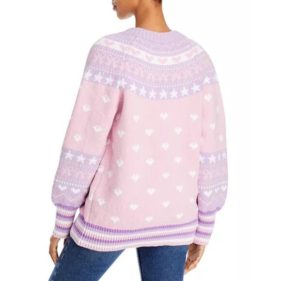 LoveShackFancy Amalo Boyfriend Cardigan Sweater Macaron Pink heart bow size XL - Picture 14 of 16